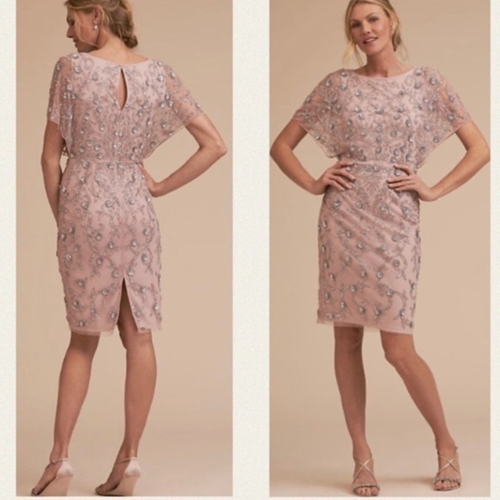 BHLDN Dress Erica Mini Blouson in Pink Embellishments